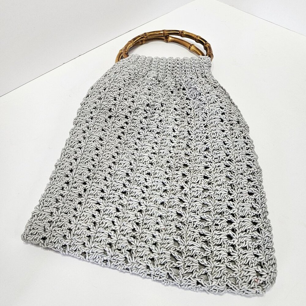 Sage Crochet Tote with Bamboo Handles